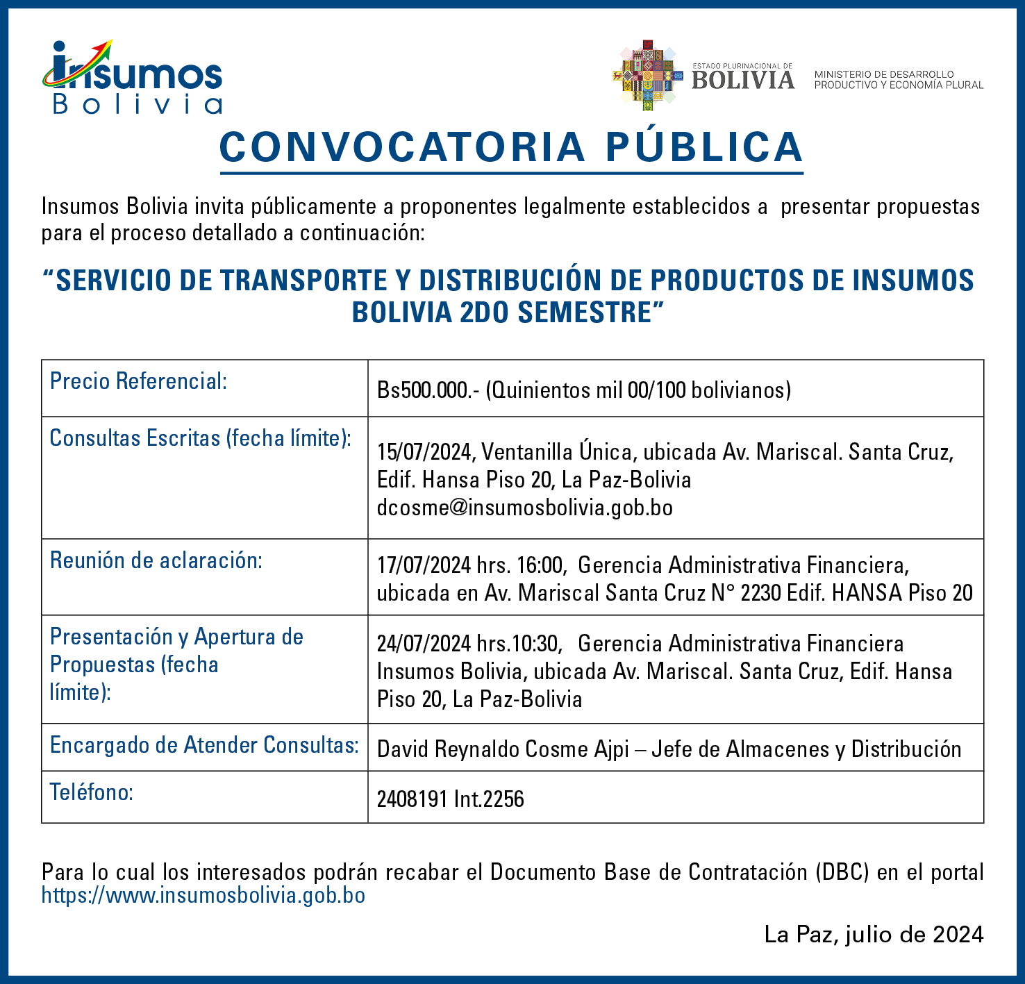 SERVICIO DE TRANSPORTE Y DISTRIBUCIÓN DE PRODUCTOS DE INSUMOS BOLIVIA 2DO SEMESTRE web1